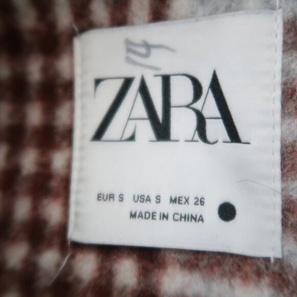 ZARA grey and navy blue plaid faux wool knit mid length coat S - Picture 5 of 6